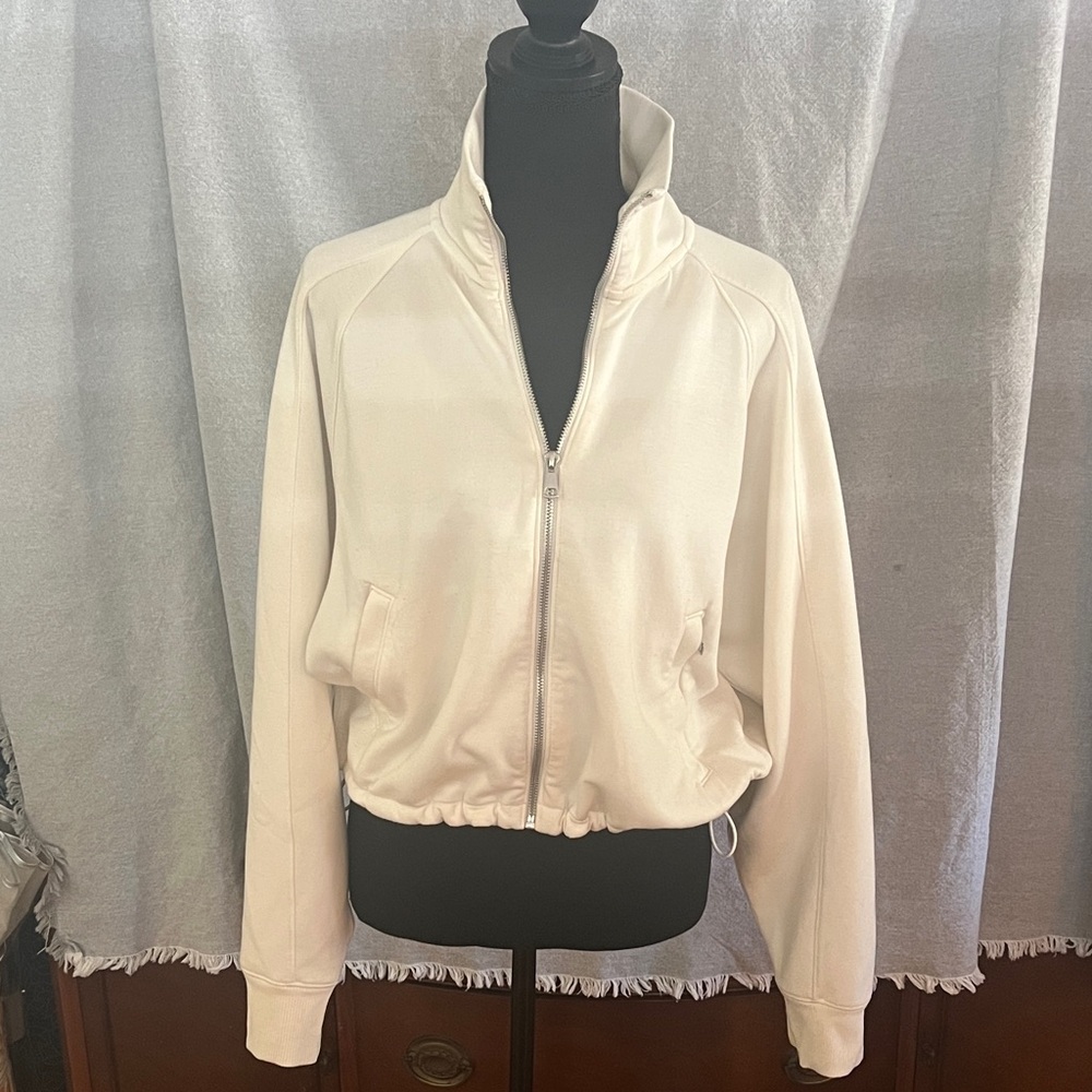 Cream Bomber Jacket - Women's Zip Front Lightweight Coat